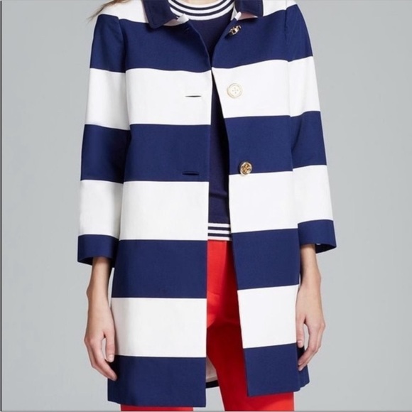 NWT Kate Spade New York Striped Franny Coat with Back Bow in Blue & White - Picture 4 of 14